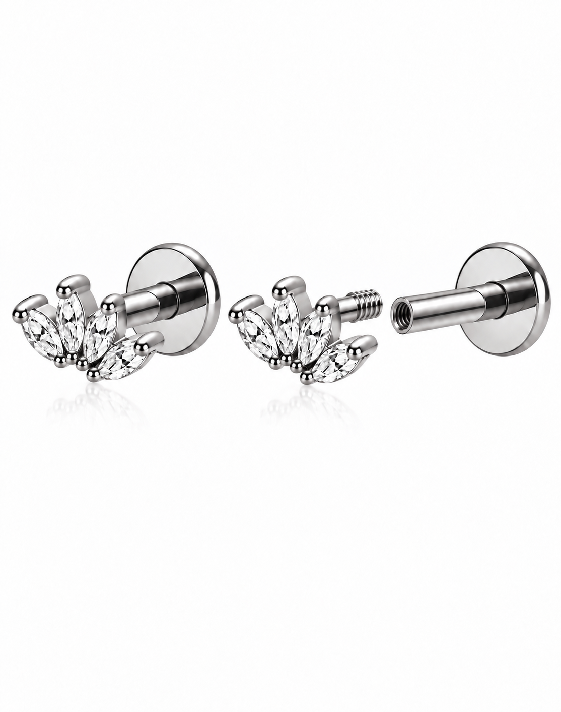 Boucles de piercing Ingrid argentées à insertion arrière avec pierres brillantes