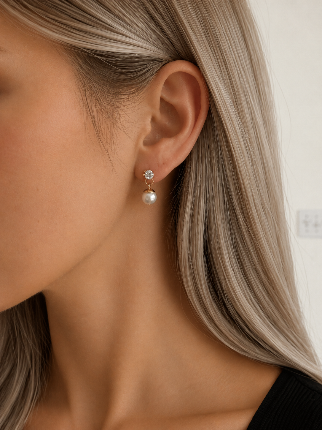 Boucles d’oreilles Lina avec perles et zircons en acier inoxydable doré - Tokade