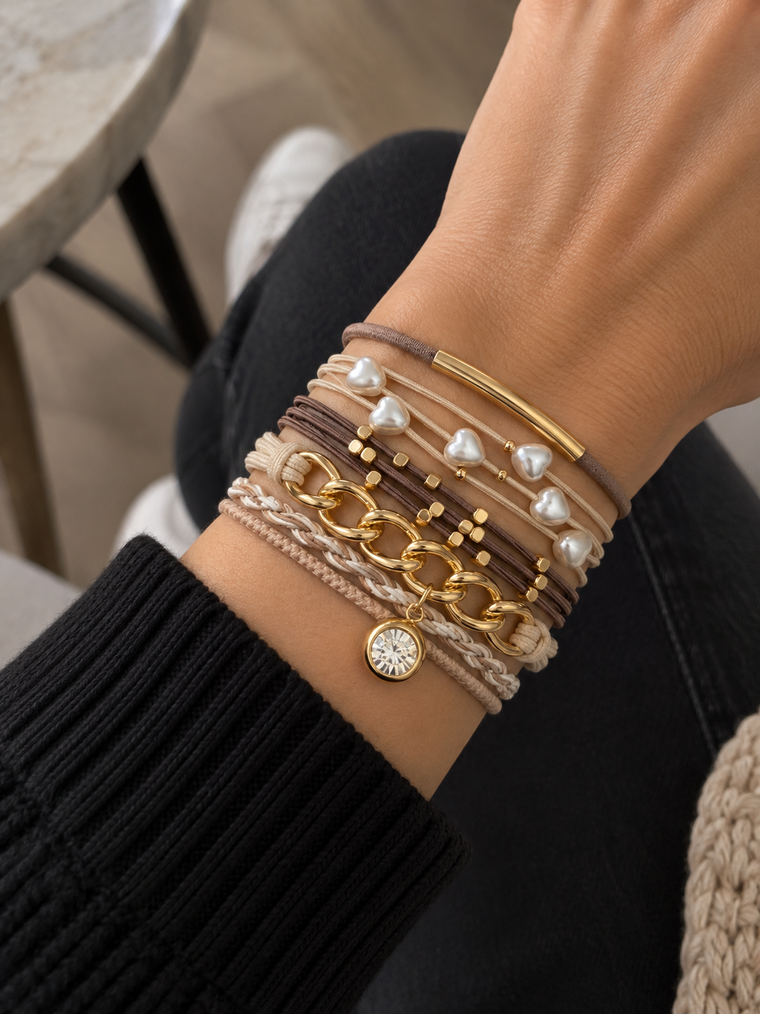 Lot de 5 élastiques à cheveux - Bracelets – beige, brun et doré