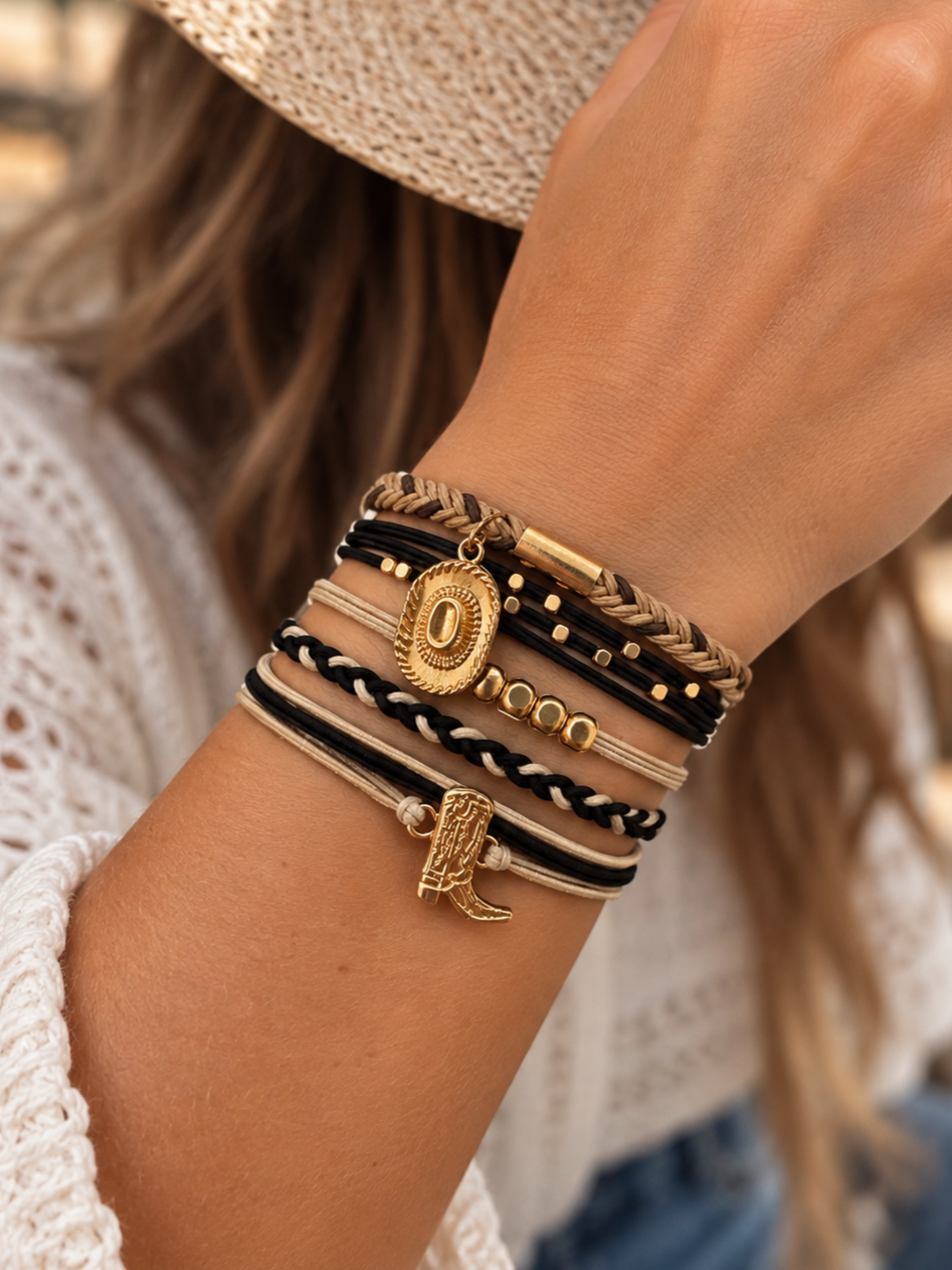 Lot de 5 élastiques à cheveux - Bracelets – crème, noir et doré