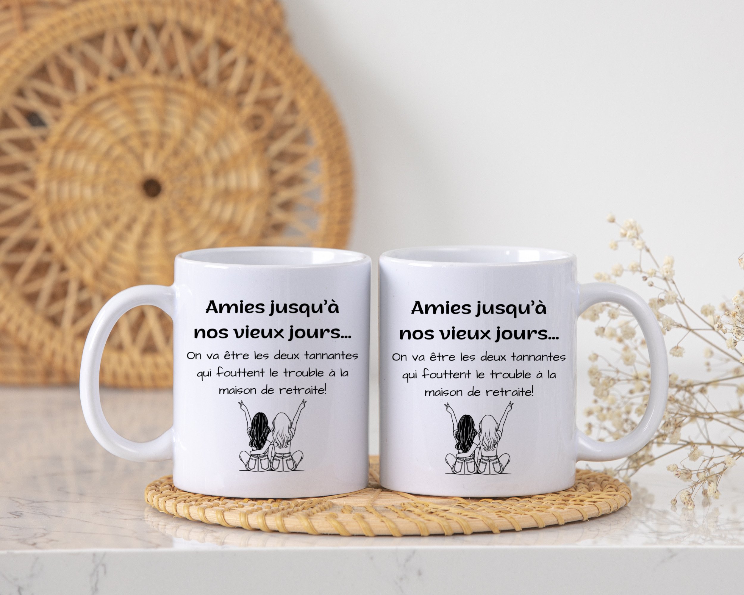 Duo de tasses "Amies jusqu’à nos vieux jours"