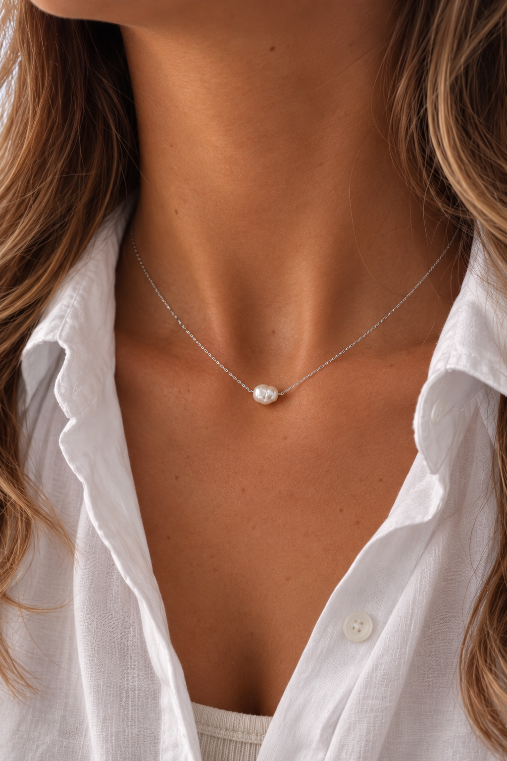 Collier Axis porté sur un cou féminin par Tokade