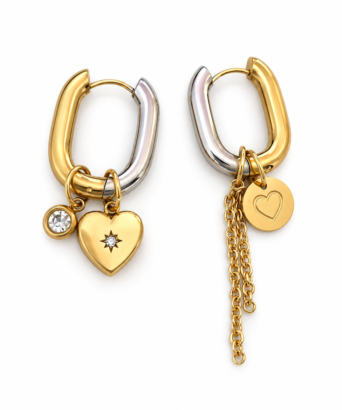 Boucles Daly, breloques brillant, cœur, cœur embossé et chaînette