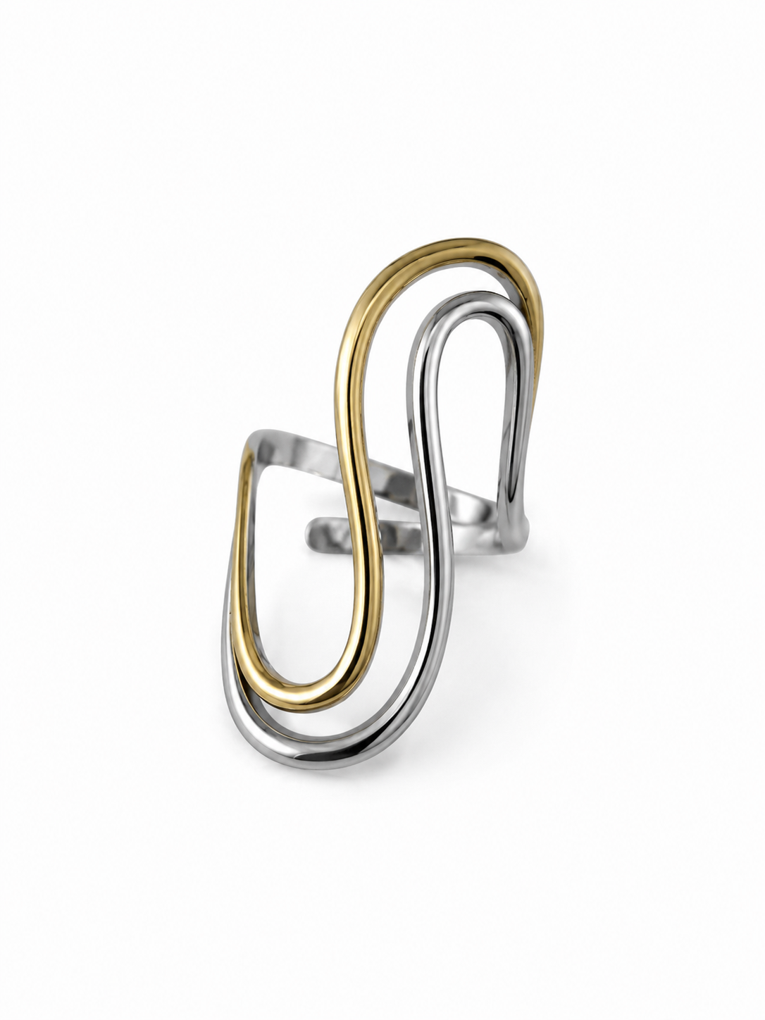 Bague Chloé en acier inoxydable doré et argenté vue de face sur fond blanc