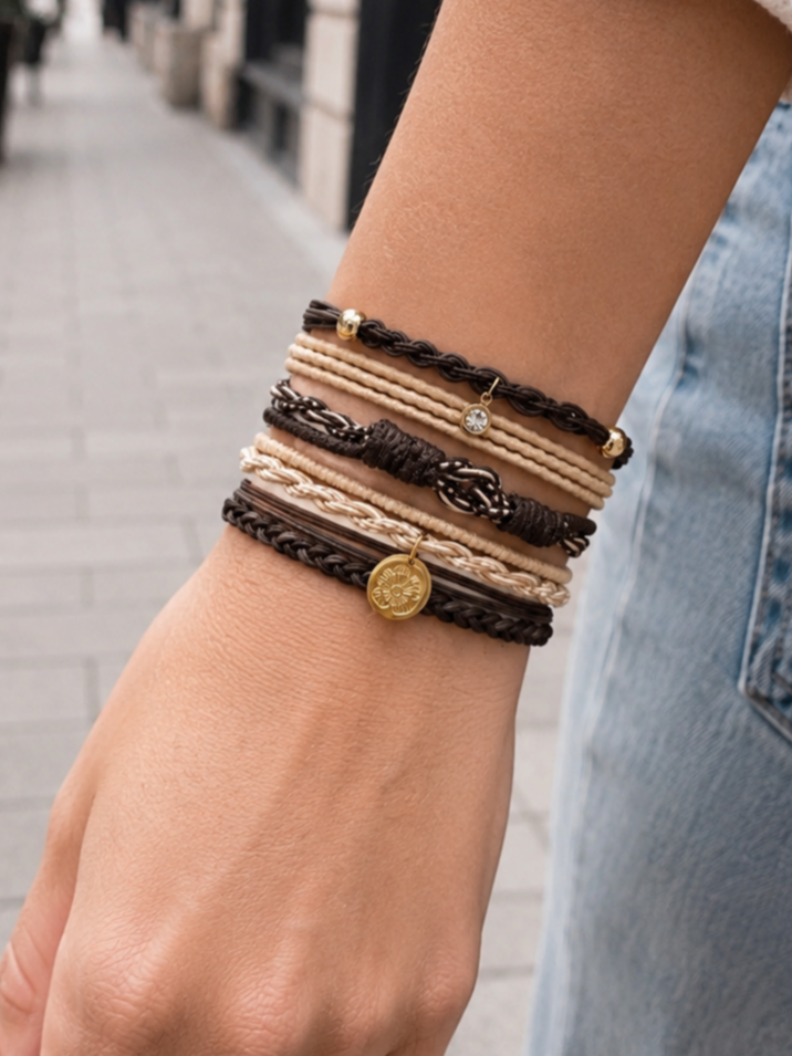Lot de 5 élastiques à cheveux - Bracelets – Bruns, beiges et dorés