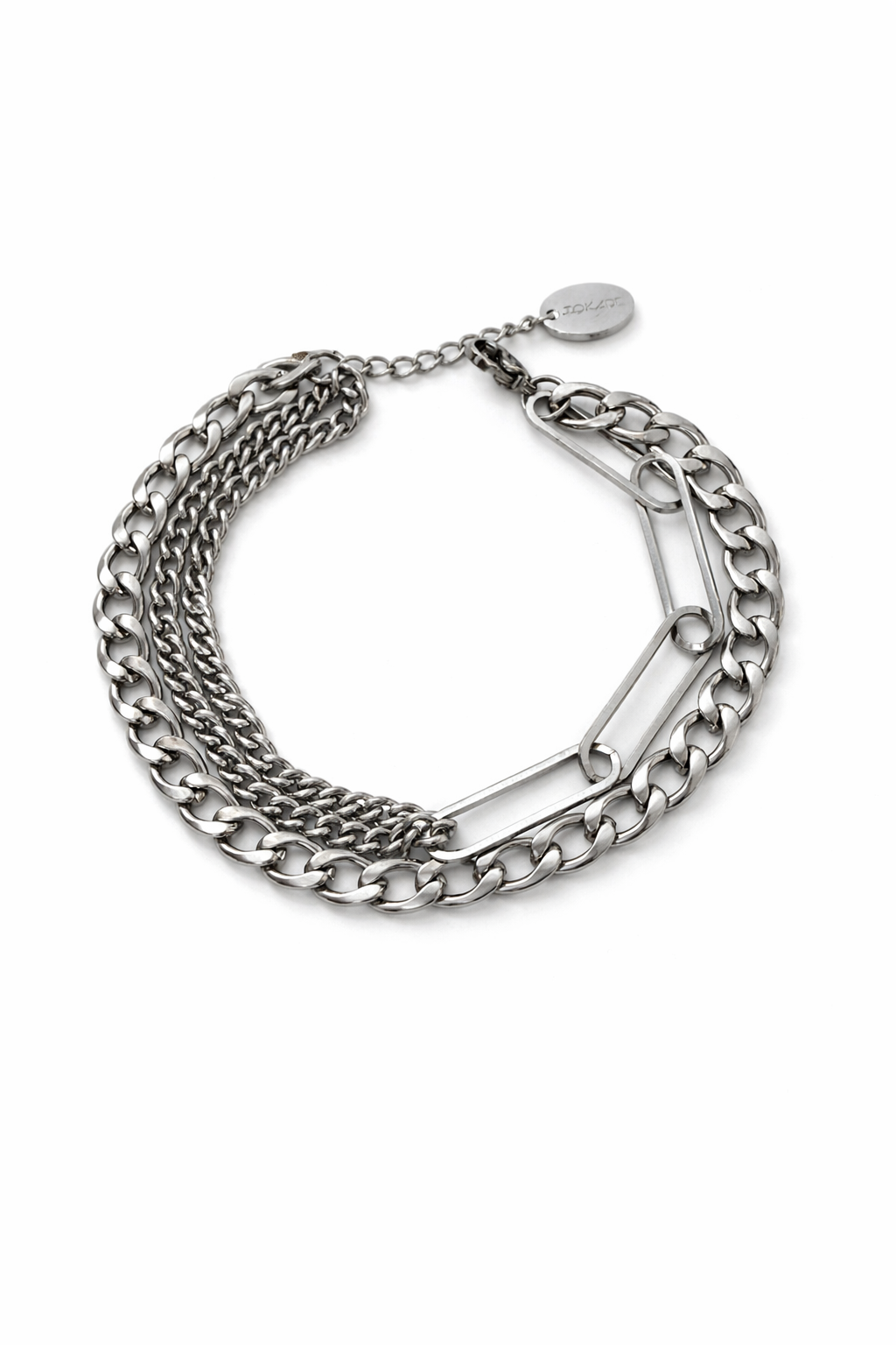 Bracelet argent multi-chaînes avec maillons épais sur fond blanc-Tokade