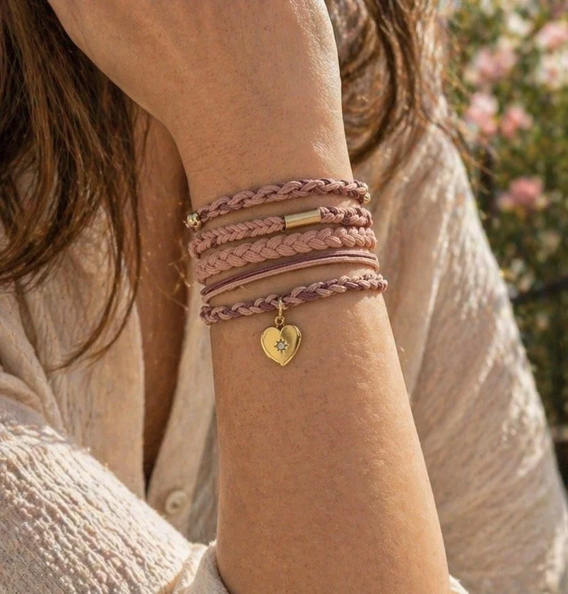 Lot de 4 élastiques à cheveux / Bracelets mauves et roses