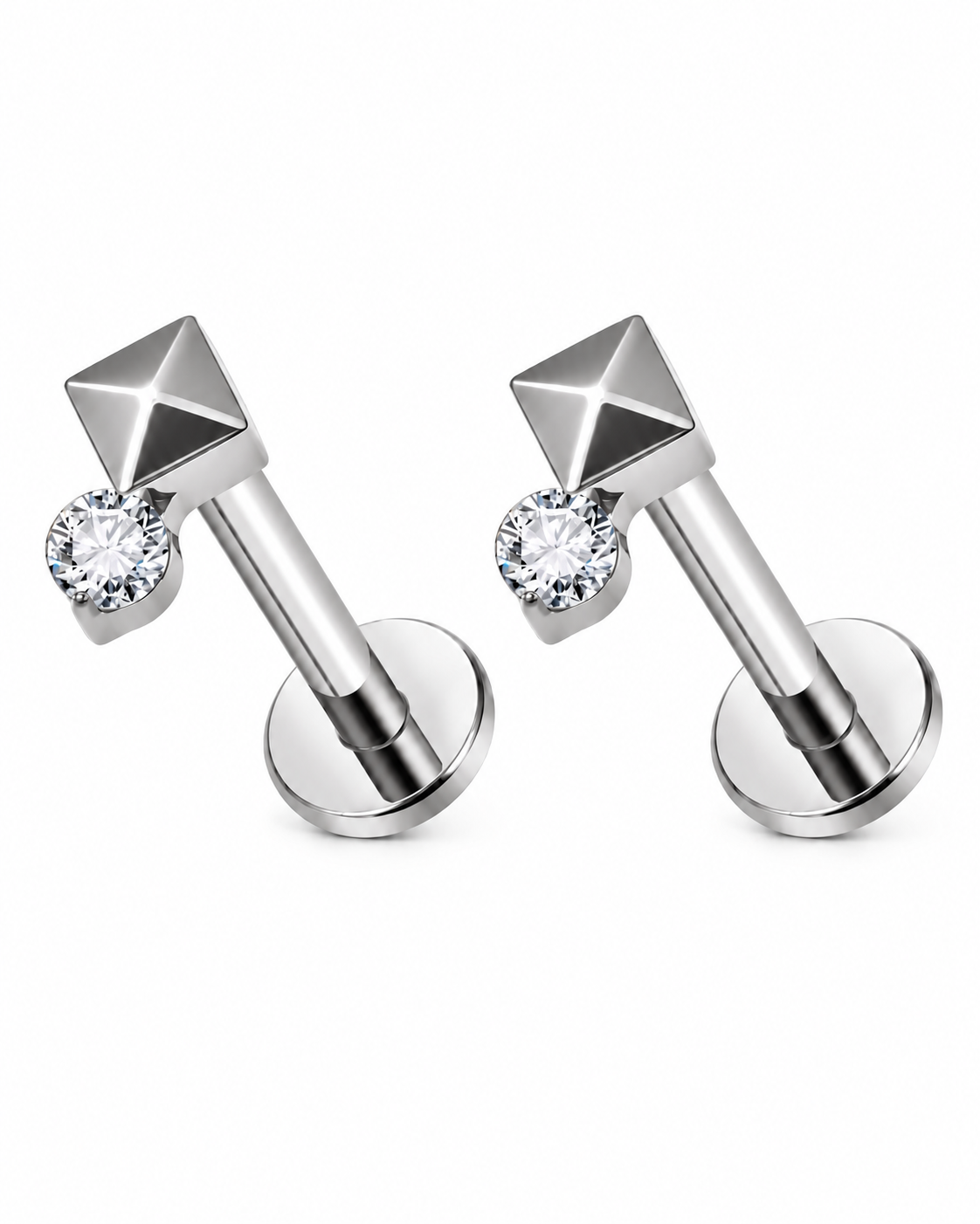 Boucles de piercing Samili argentées à tige arrière et devant vissé