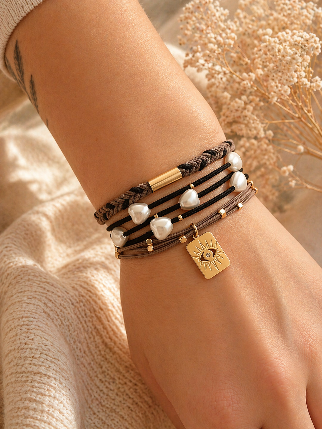 Lot de 3 élastiques à cheveux/Bracelets bruns et noirs