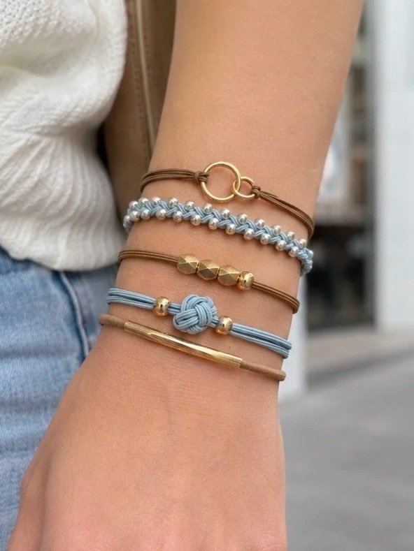 Lot de 5 élastiques à cheveux - Bracelets – Bleu, beige, doré
