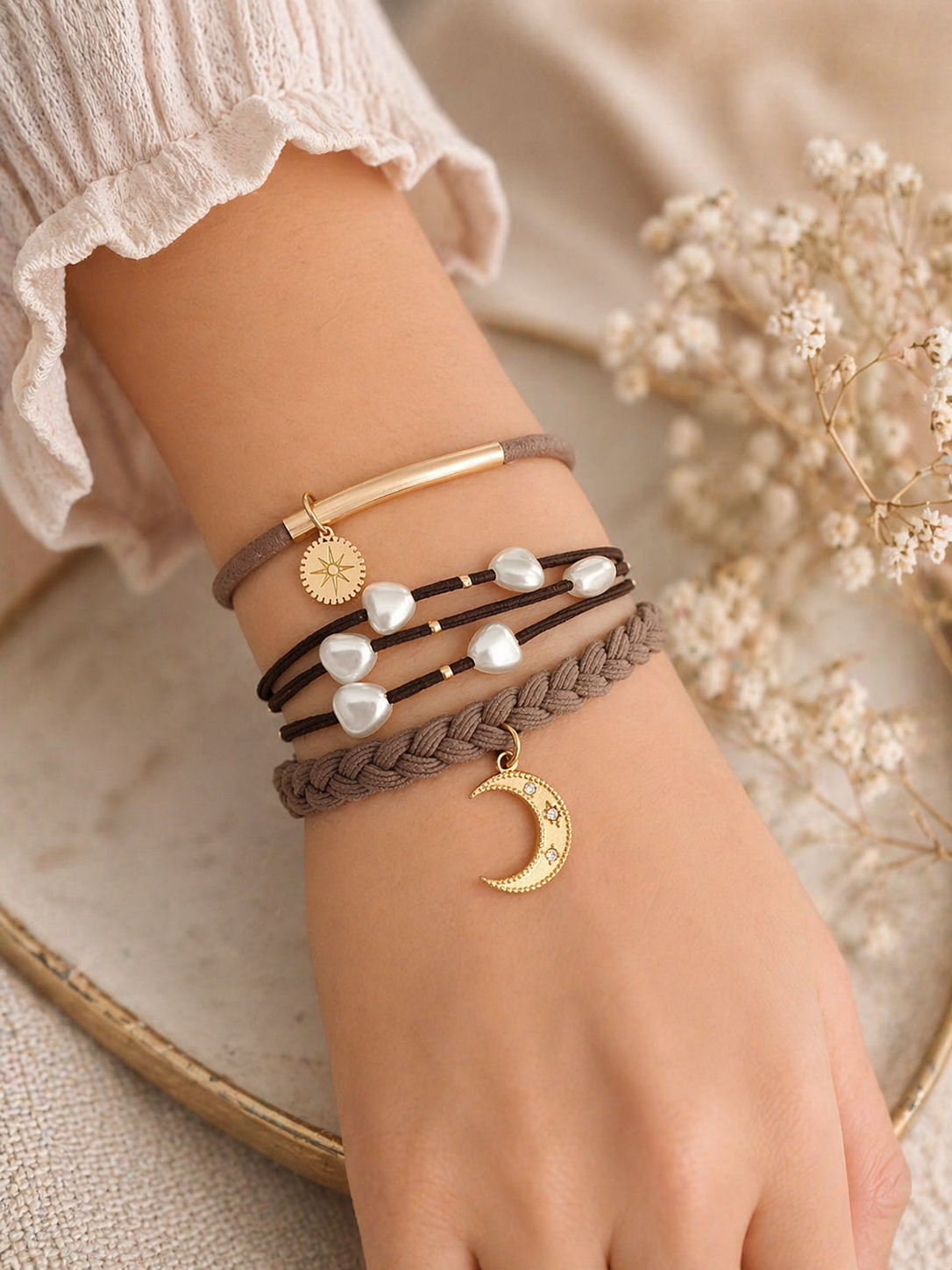 Lot de 3 élastiques à cheveux/Bracelets bruns et noirs