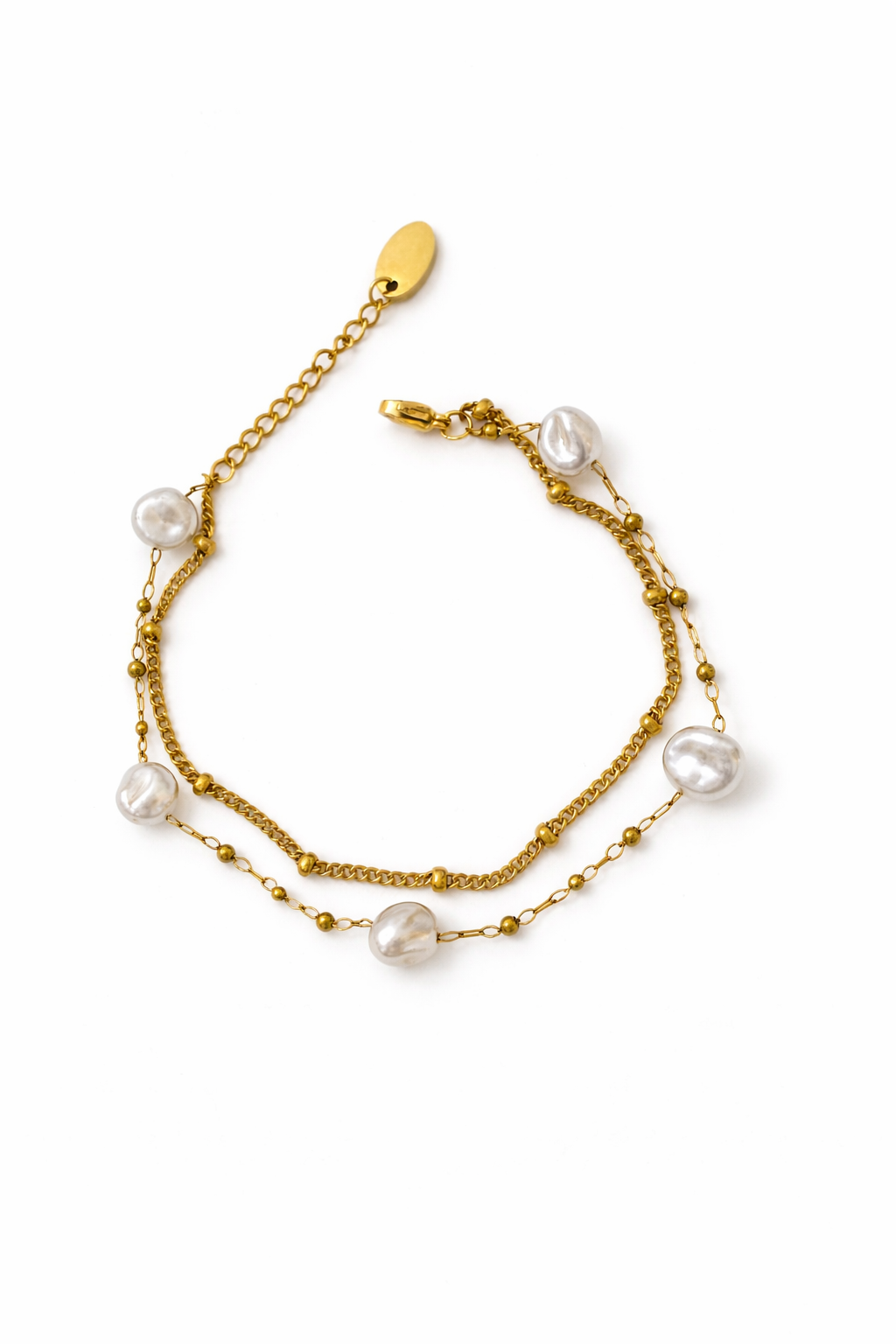 Bracelet double chaîne avec perles sur fond blanc-Tokade