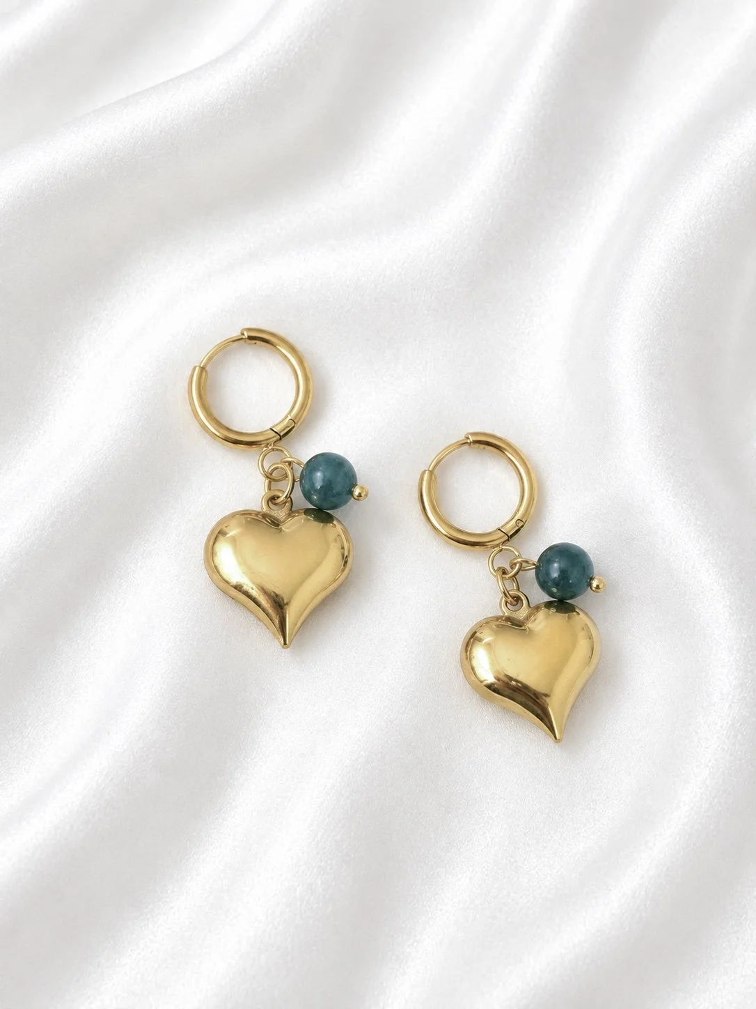 Boucles d’oreilles cœur doré avec pierre semi-précieuse en acier inoxydable - Tokade