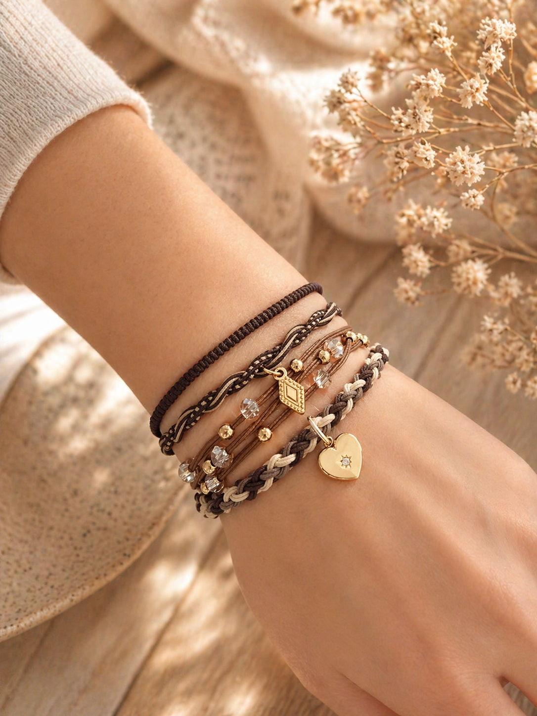 Lot de 3 élastiques à cheveux/Bracelets bruns