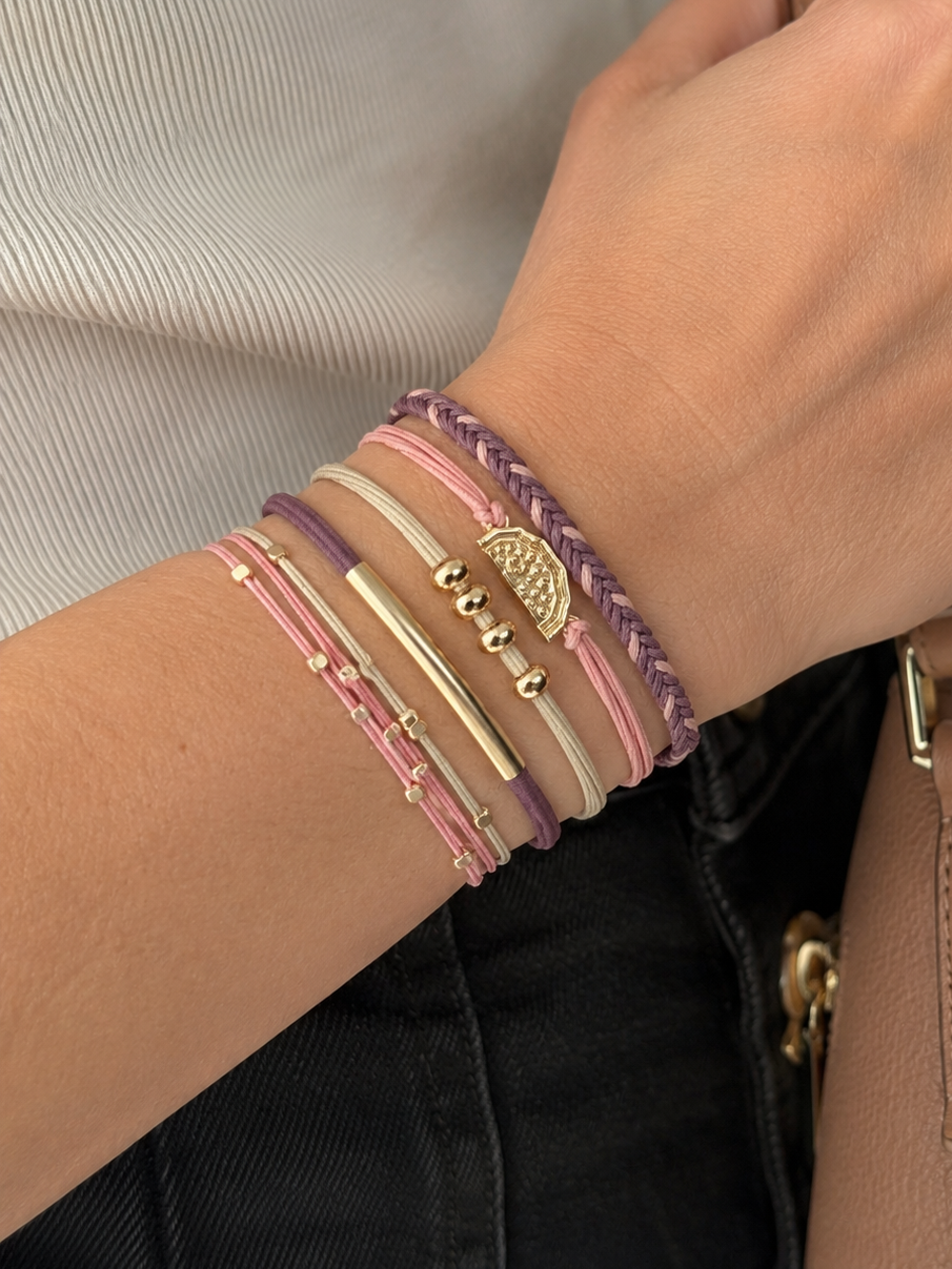 Lot de 5 élastiques à cheveux - Bracelets – Rose, mauve et doré