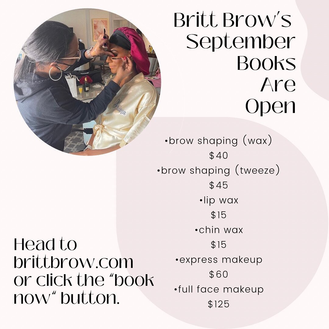 I&rsquo;m baaaaack!
🥳
September is open; book your appointments now
‼️
See y&rsquo;all soon!
✨
#brittbrow #browartist #makeupartist #educator #eyebrowwax #browwax #browshaping #idobrows #brows #browartist #browwaxing #eyebrows #wax #waxing #browshap