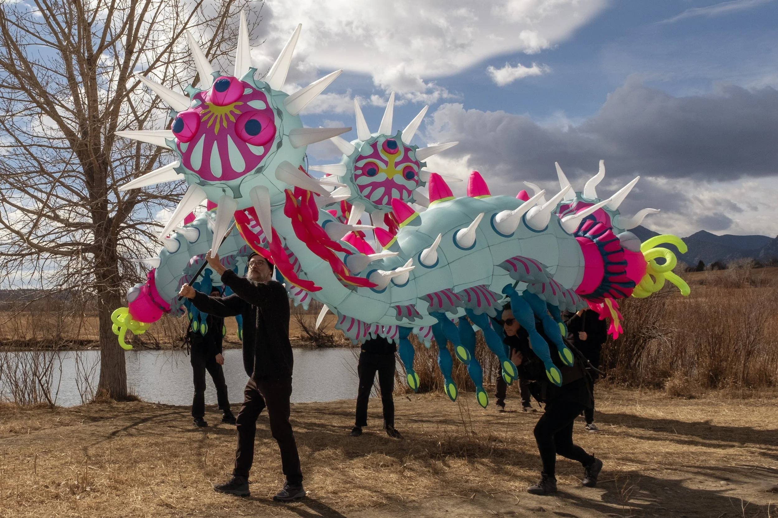 inflatable worm puppet meow wolf