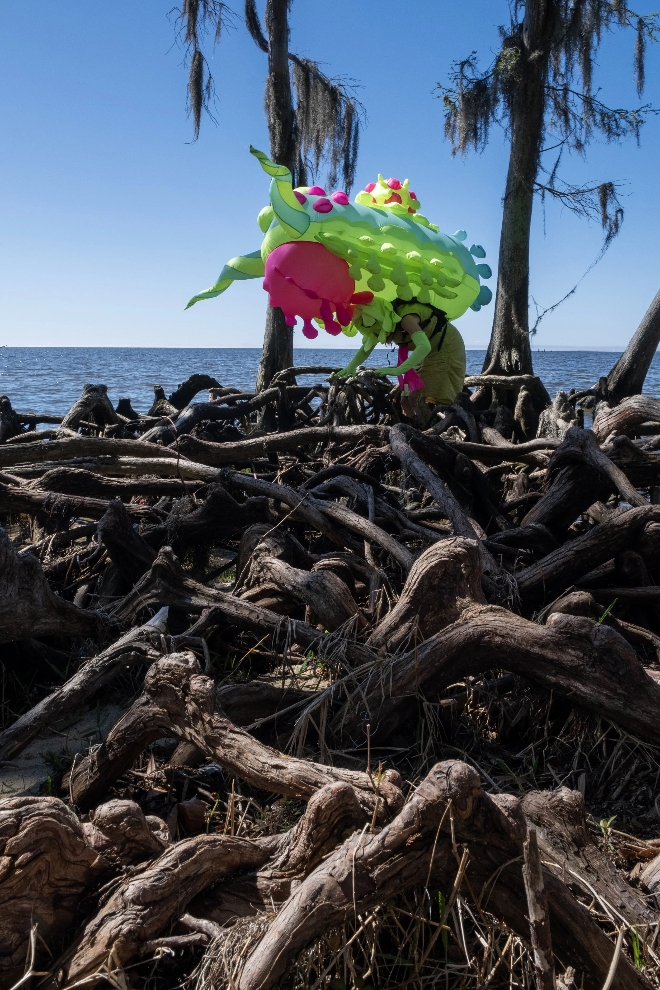 Sea Slug Slime Monster Inflatable by Nicole Banowetz in New Orleans Swamp