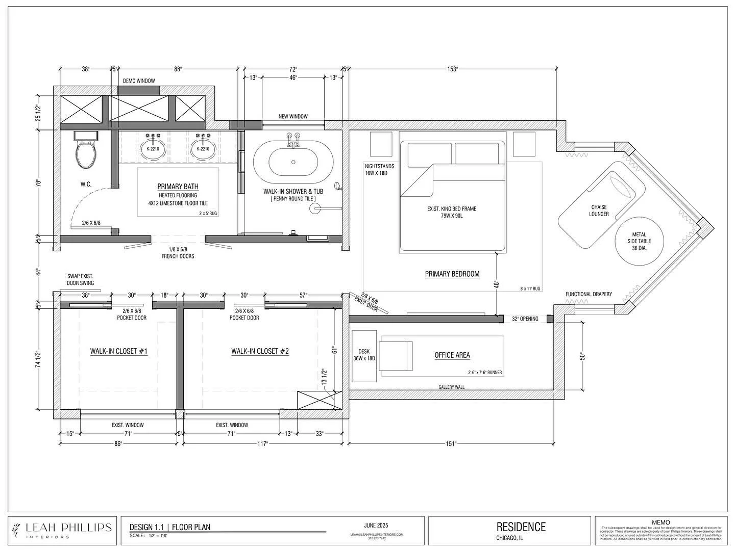 A little sneak into a primary suite we presented this week to awesome repeat clients. This largely underutilized guest and lounge space was the perfect spot for a primary. Swipe to see the original plan and how much goodness we were able to pack into