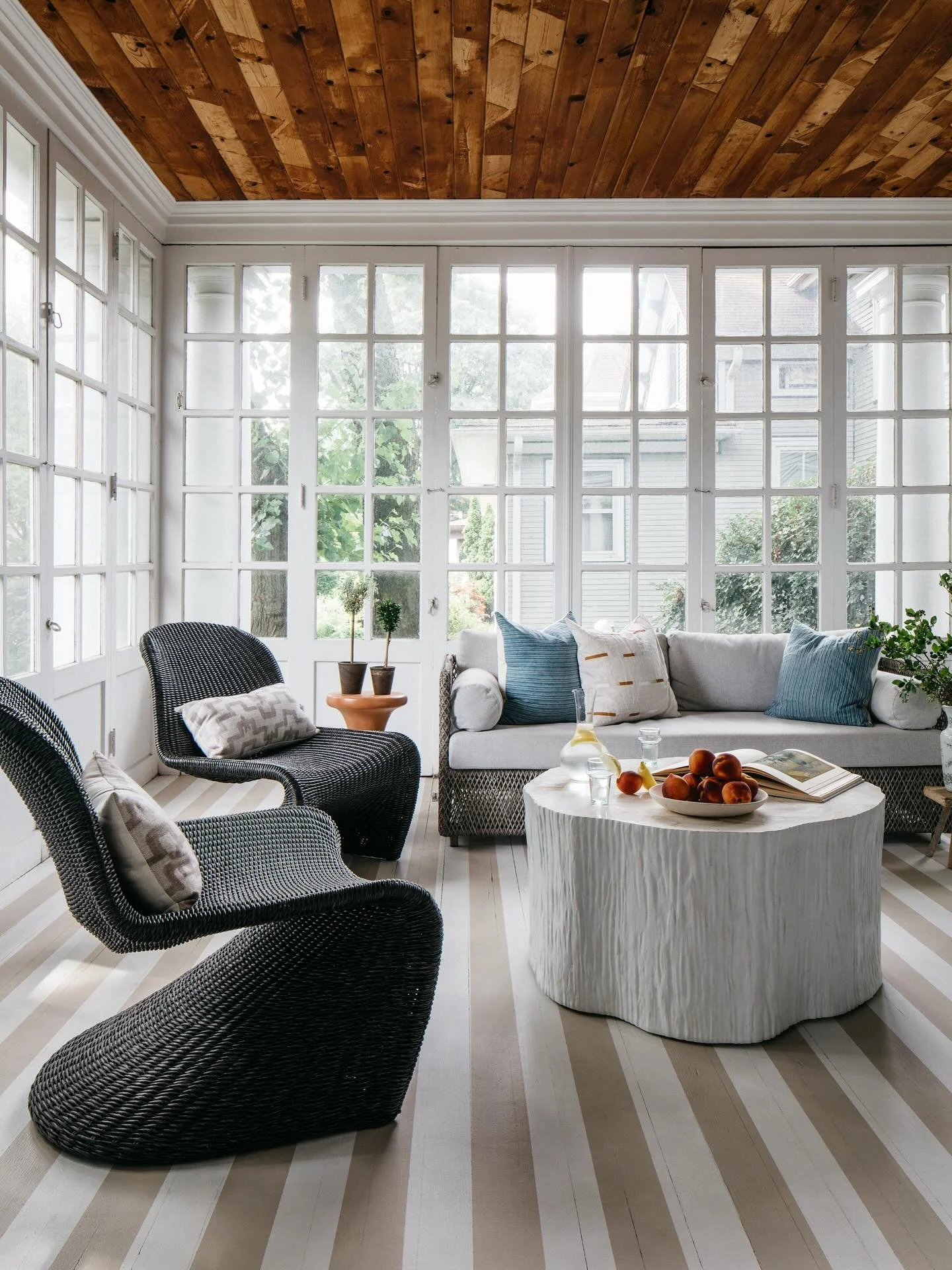 These clients had me at “yes, let’s paint stripes on the sunroom floor!” This was our first project together and I knew it was going to be so fun. Cut to five years later and we have moved on to more rooms in this home but I love th