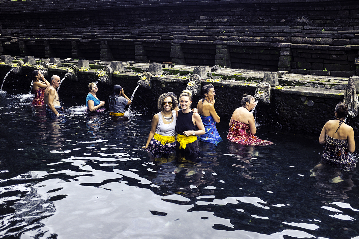 Aimee and Amanda getting blessed in Ubud