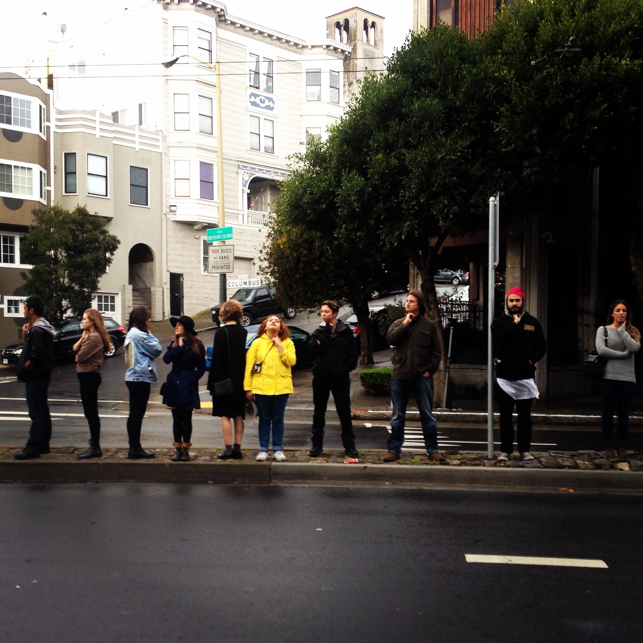 Students conducting rhythmanalysis of Columbus St. in San Francisco 