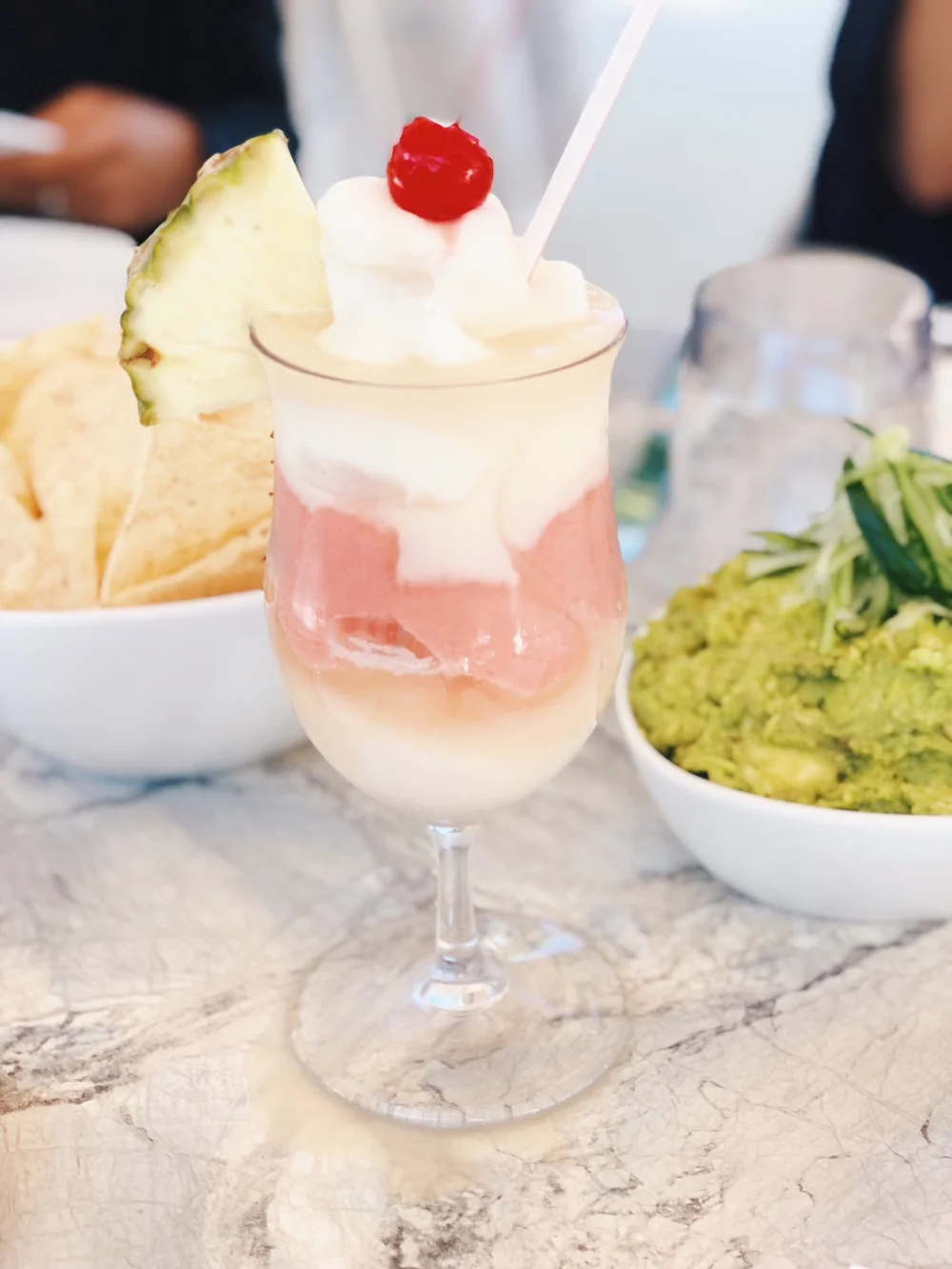 Miami vice frozen drink and chips guacamole at Palms Grand Hyatt Baha Mar Bahamas