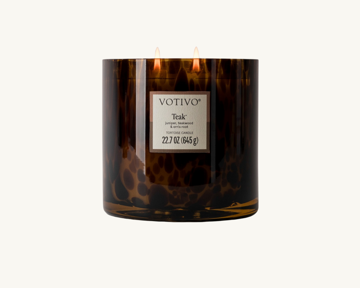 votivo teak candle with tortoise shell glass holder juniper teakwood and orris root