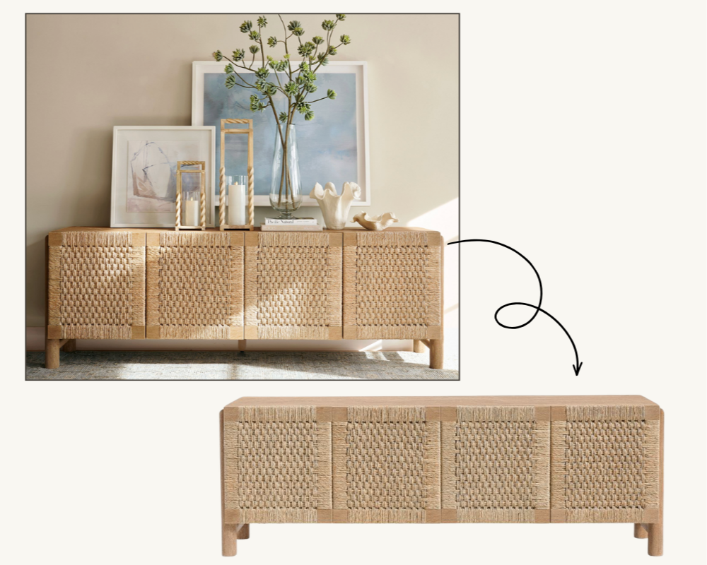 bolinas woven buffet pottery barn coastal living room design