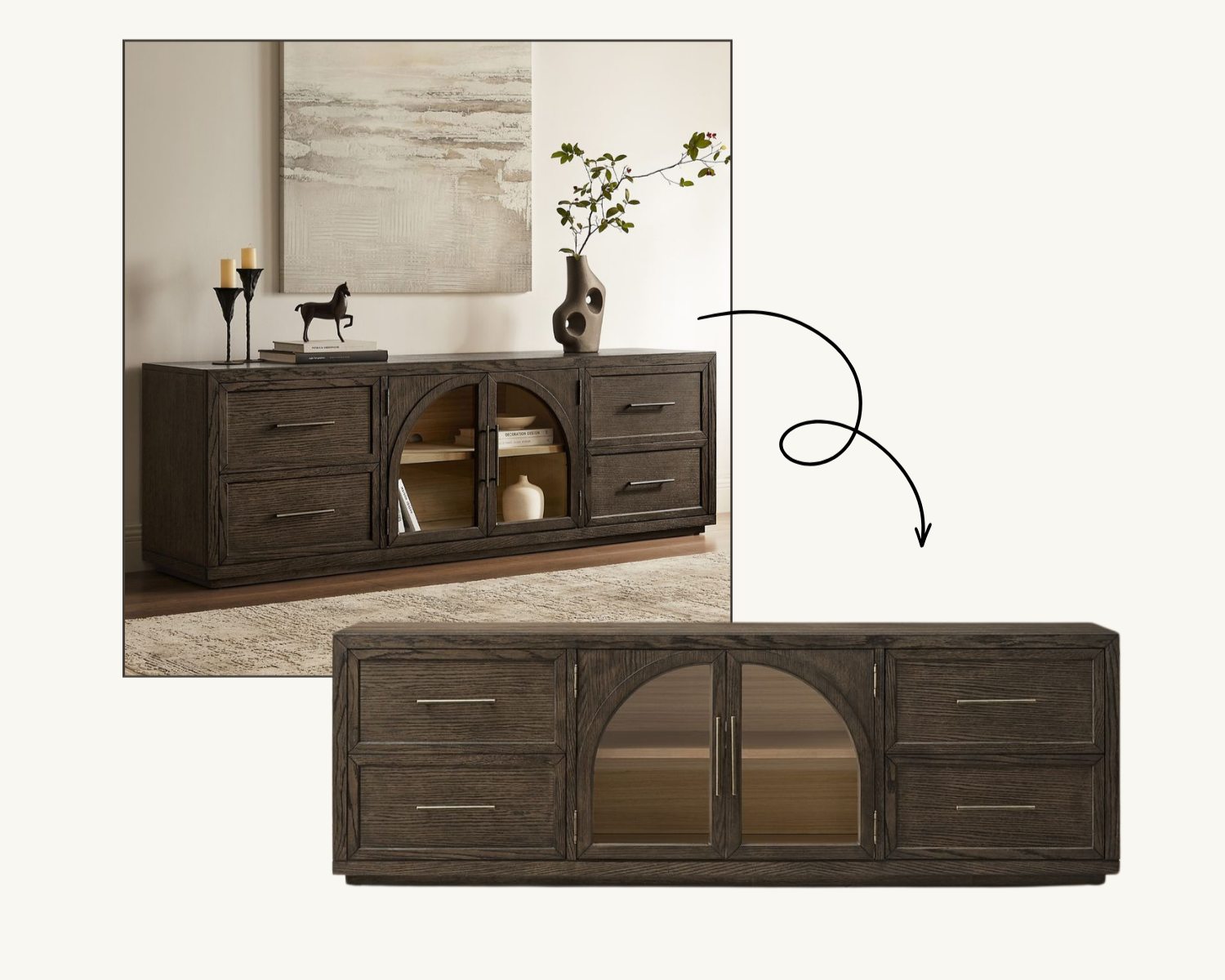 nancy meyers living room moodboard design dark wood media console hernest