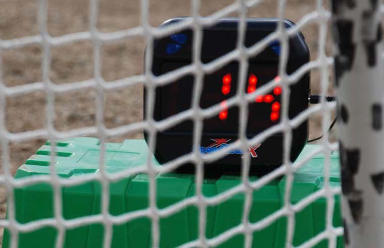 A favourite practice of this sports radar gun is to display nothing when the user unleashes an especially hard shot. This tactic invariably goads the user into wasting several revenge shots in an effort to maim the detector box, which thumbs its nose at the attacker by displaying embarrassingly low shot speeds from the safety of its perch behind the net.
