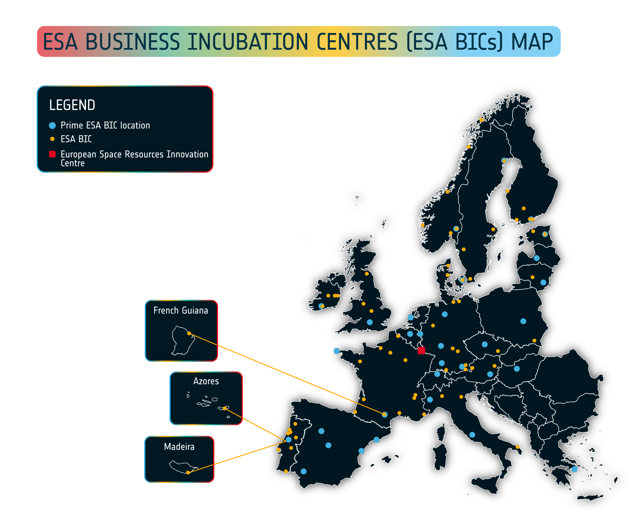 ESA Business Incubation Centres map