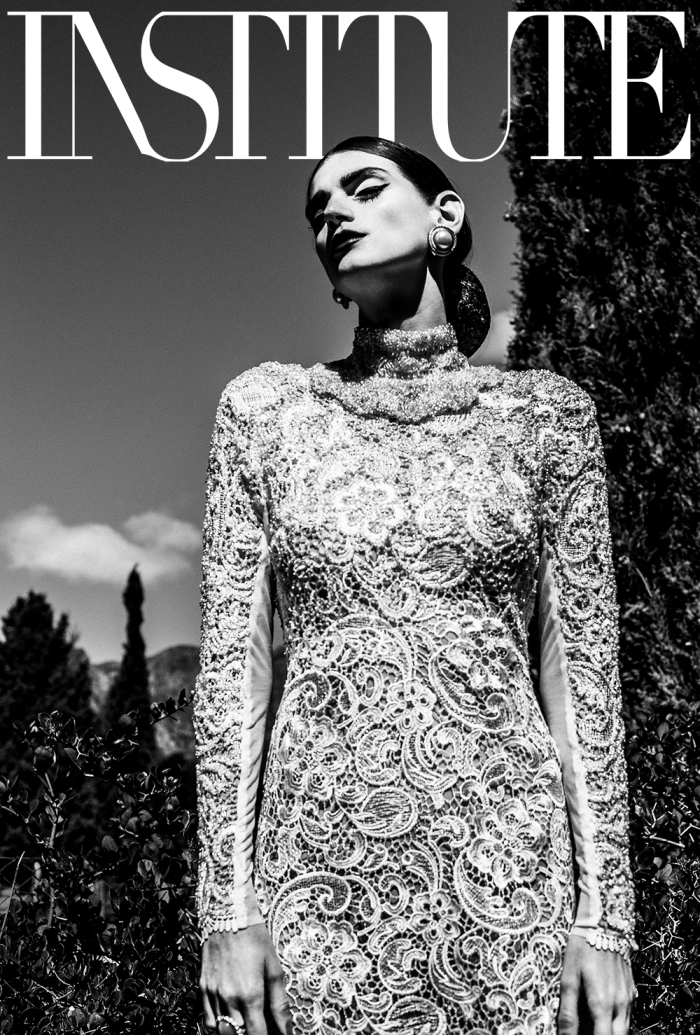 vogue fashion editorial black and white designer gown