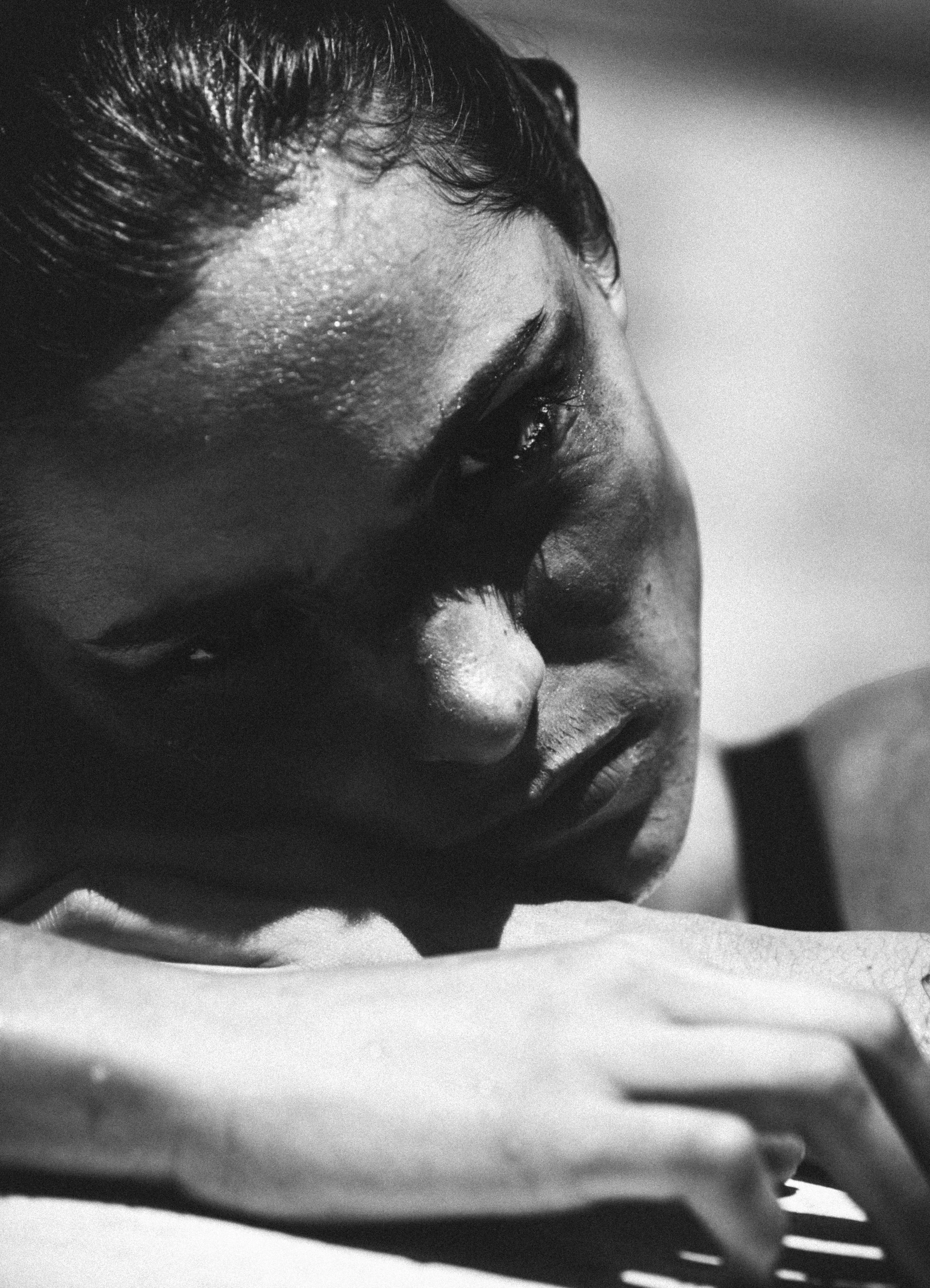 vogue style dramatic fashion portrait in black and white