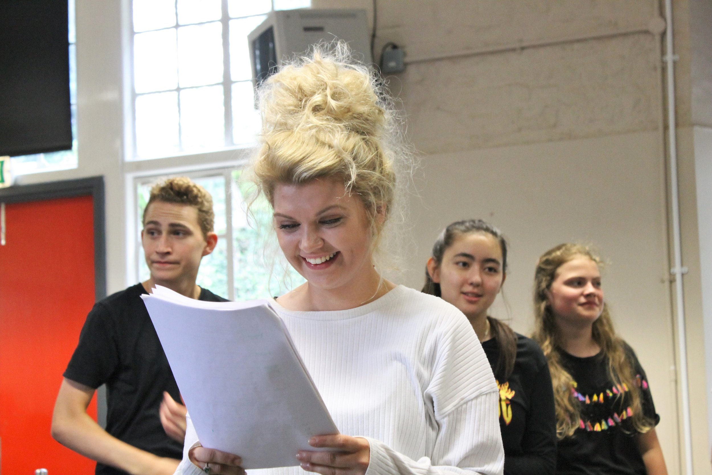 l-r Patrick Morgan, Jess Lloyd-Jones, Jasmine Faulkner, Jessica Morgan in rehearsals for MYTH.jpg