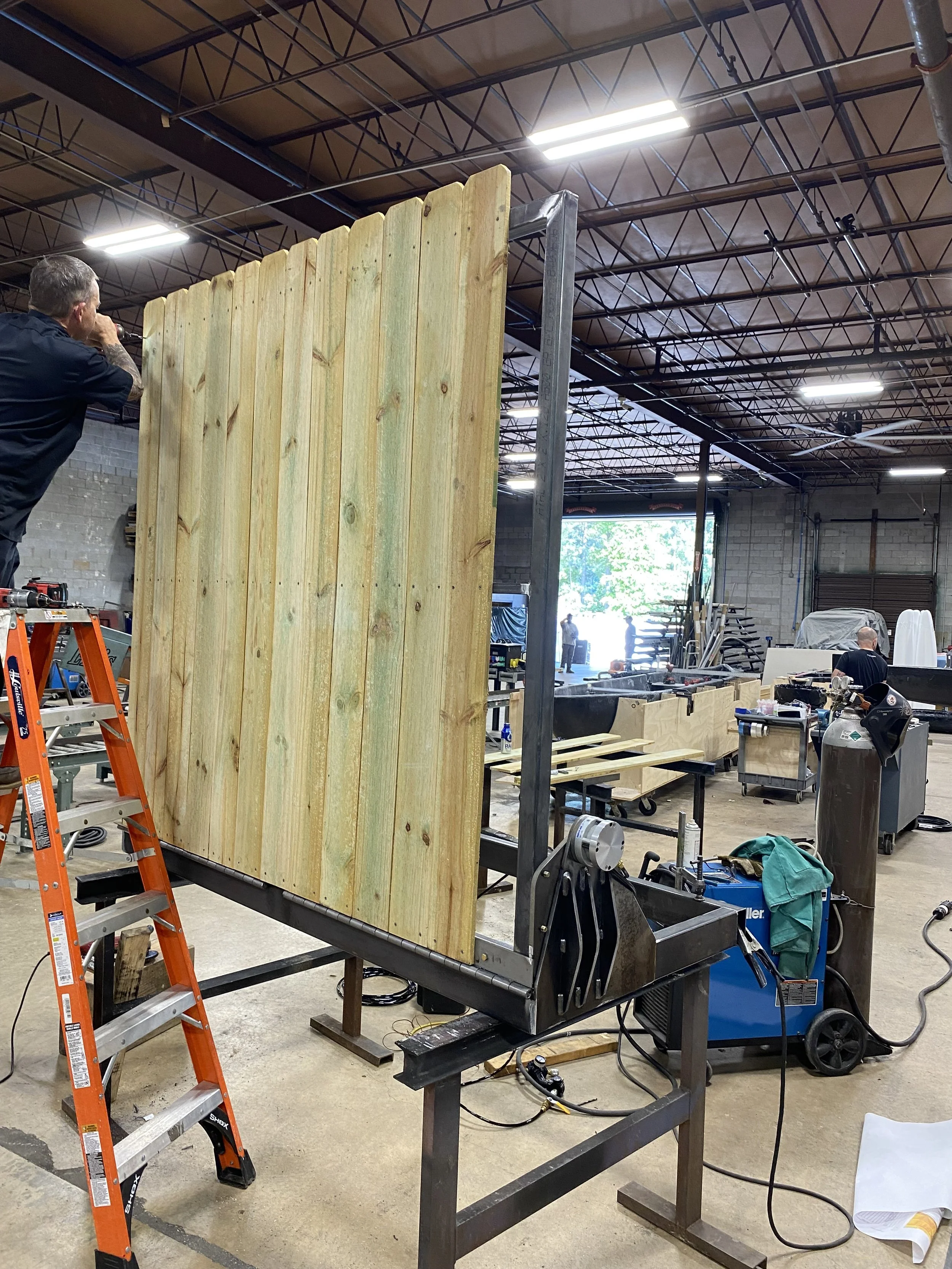  In progress photo of the stunt fence build 