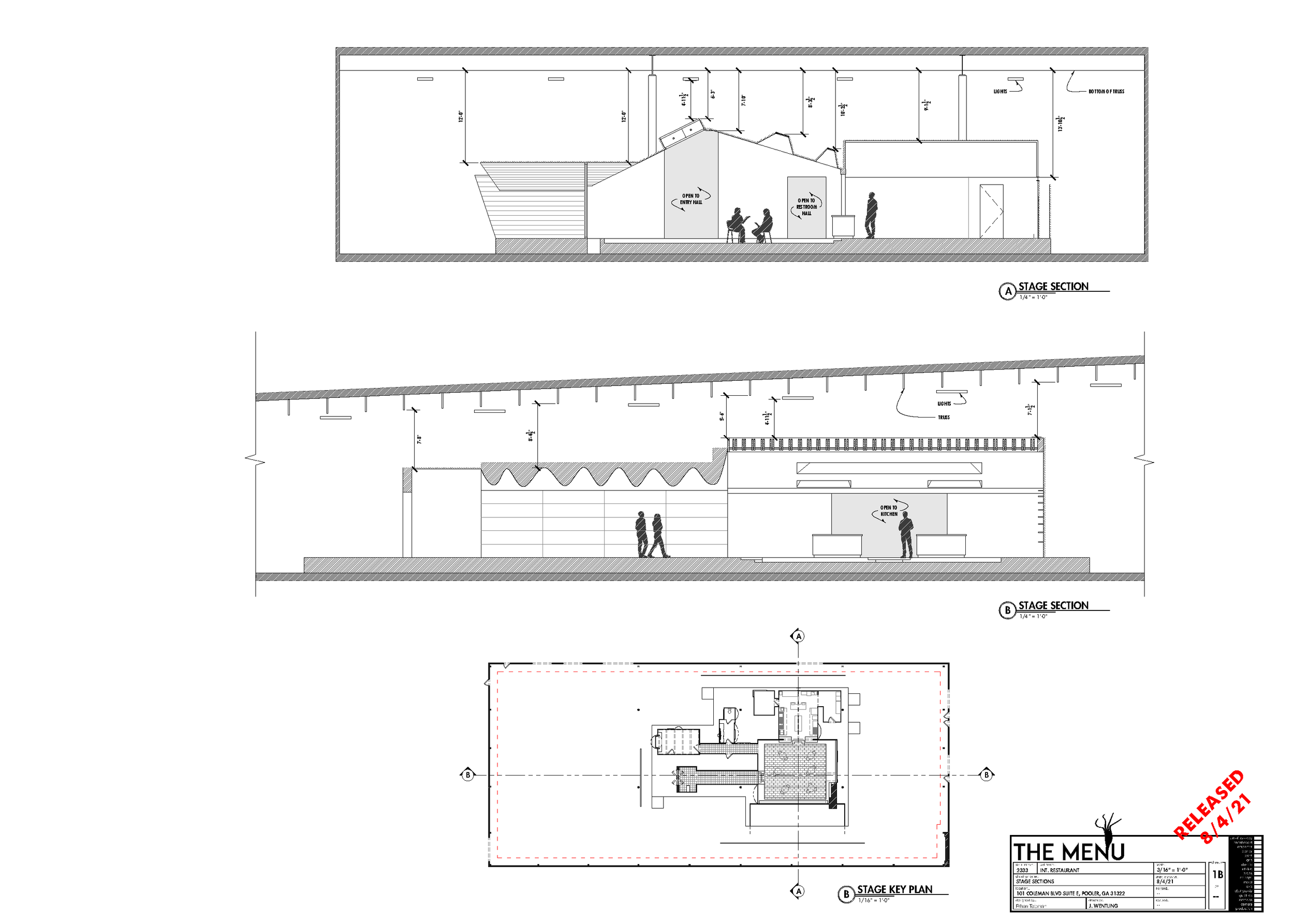  Sections showing the set in our stage space 