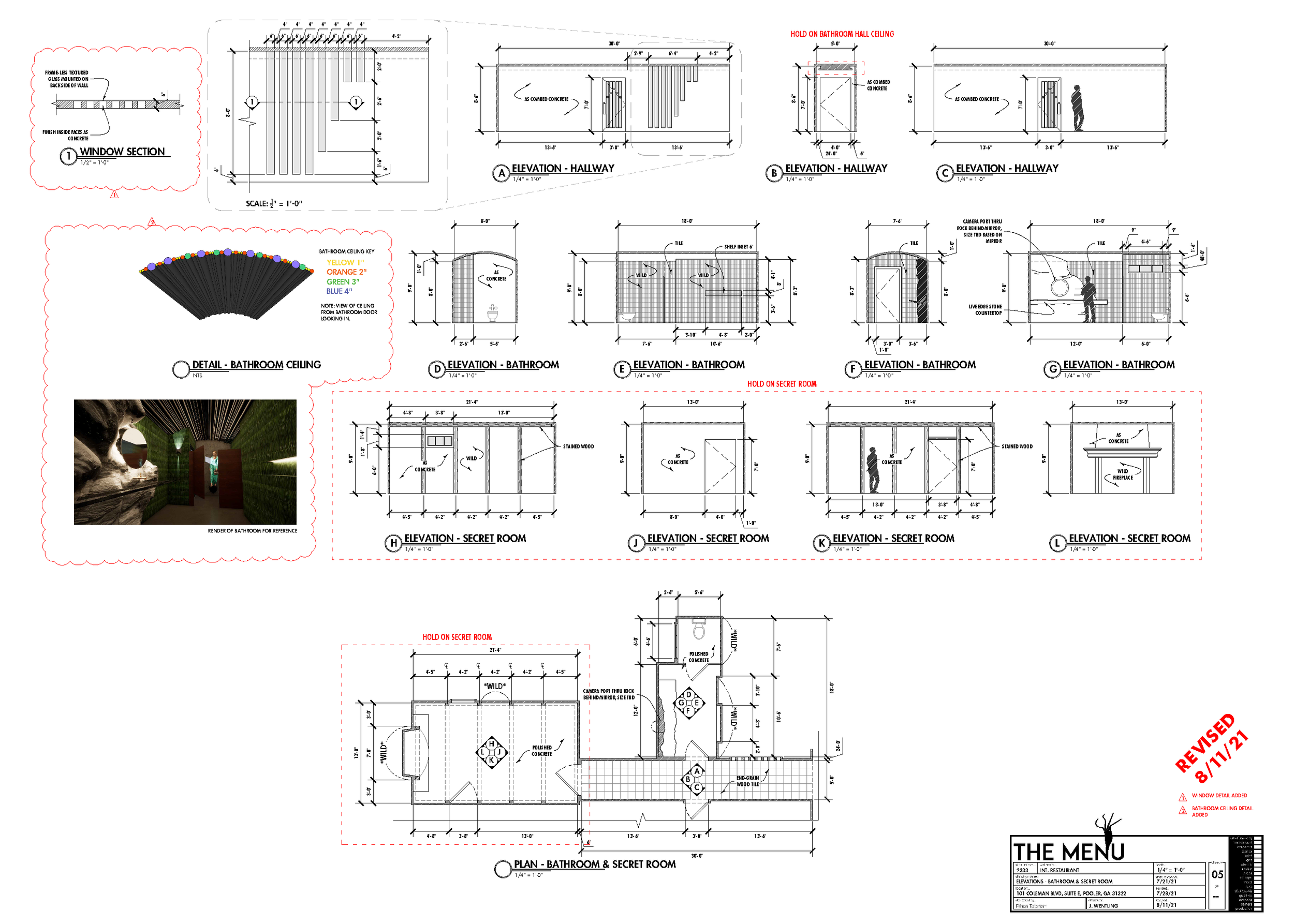  Elevations of the bathroom &amp; secret room 