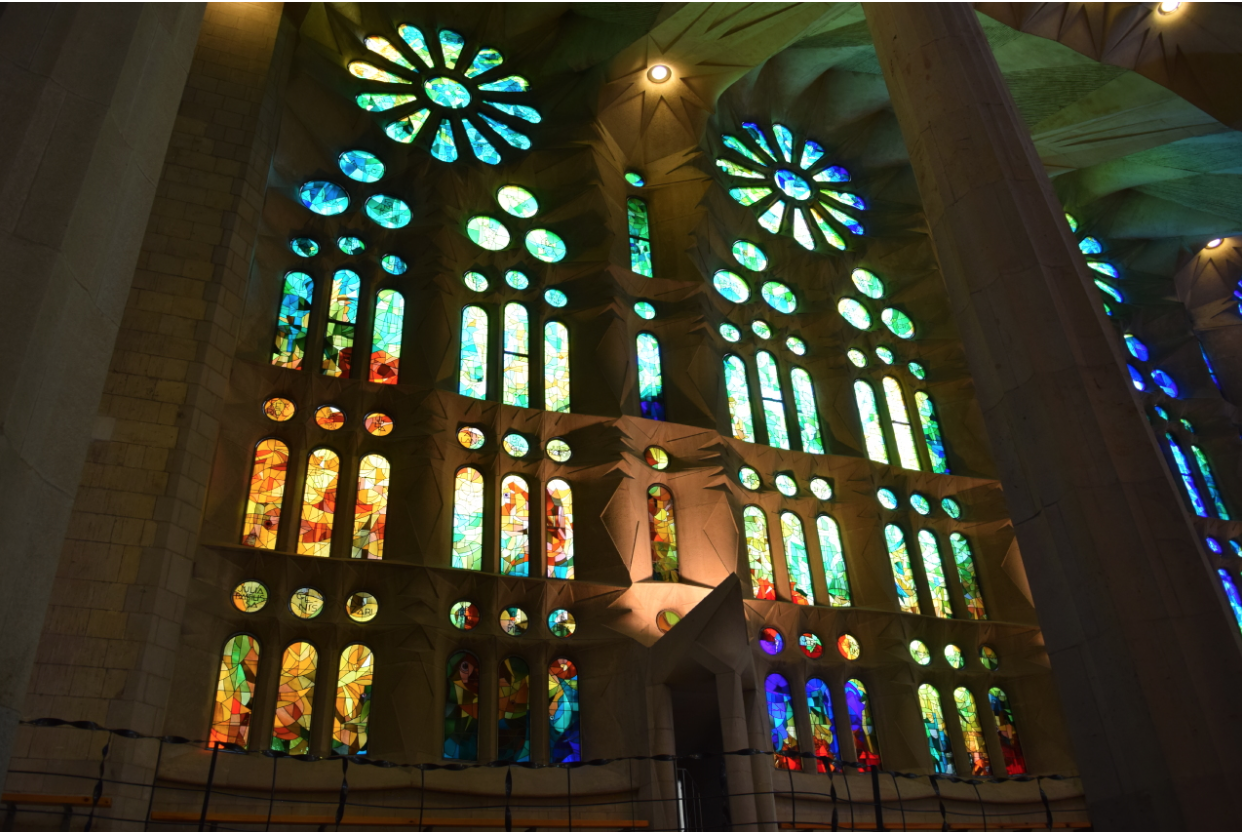  Stained glass of La Sagrada Familia in Barcelona, Spain. 