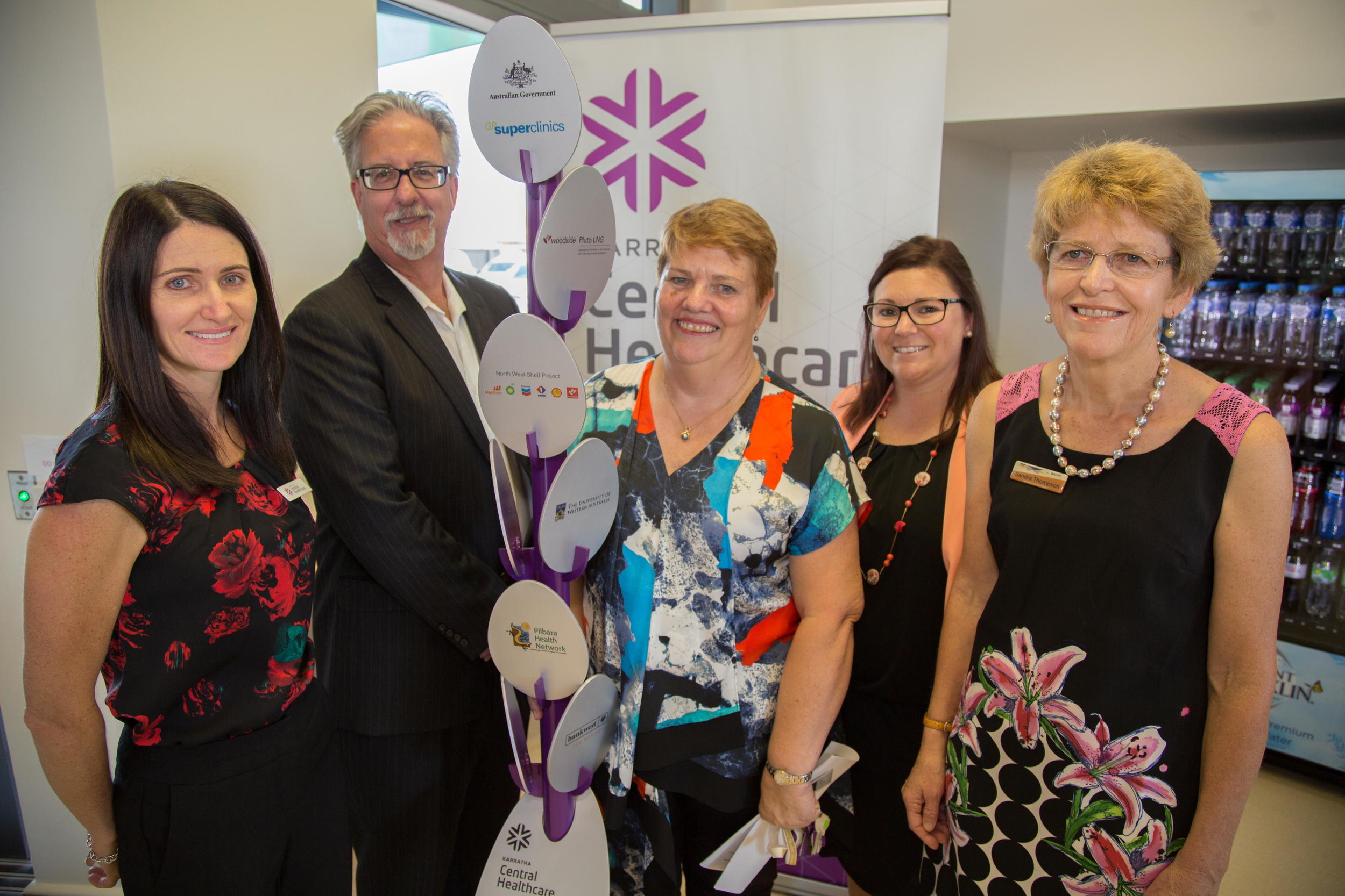 (from left to right) Pilbara Health Network (PHN) Chair/Director Narda Schneider, Woodside Chief Operations Officer Mike Utsler, PHN CEO Jocelyne Halpin, Department of Health Assistant Director Amanda Harriott, and WA Centre for Rural Health (WACRH) Director Sandra Thompson.