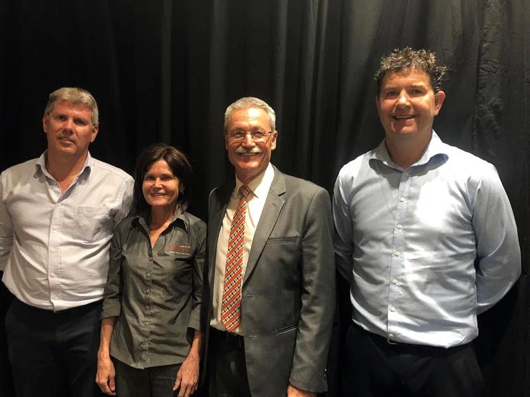 Left to right - Michael McConachy (Managing Director, Aviair), Cr Anita Grace (Shire of East Pilbara Deputy President), Cr Peter Long (City of Karratha Mayor) and Shaun Pikor (Rio Tinto manager Rolling Stock Maintenance, Rail)