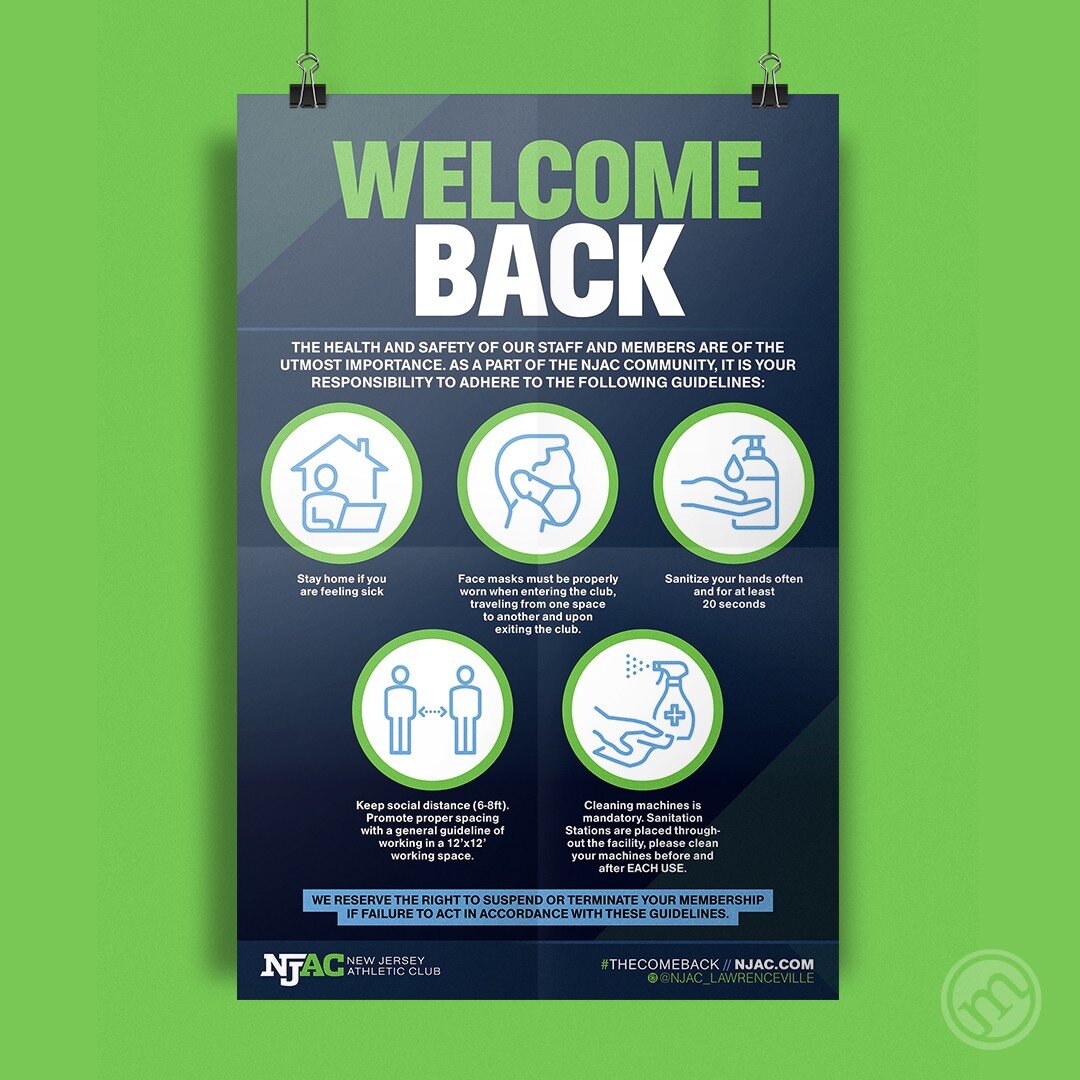 We're here to help you with what you need as you start opening back up. Check out this poster we did for @njac_lawrenceville so they are ready as soon as the governor gives the green light! #covid19 #thecomeback #fitness #staysafe #gym
.
.
.
#McNeill