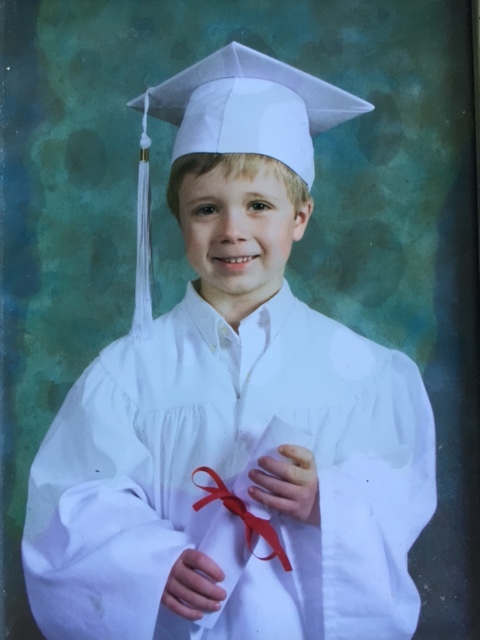 This is not the son who is choosing a college (this year) but this water stained picture is one of my all-time favorites from Ben's kindergarten graduation (yep, kindergarten). Isn't that sort of how we see them in their caps and gowns anyway- the little fella is still in there, playing dress-up in big kid duds?