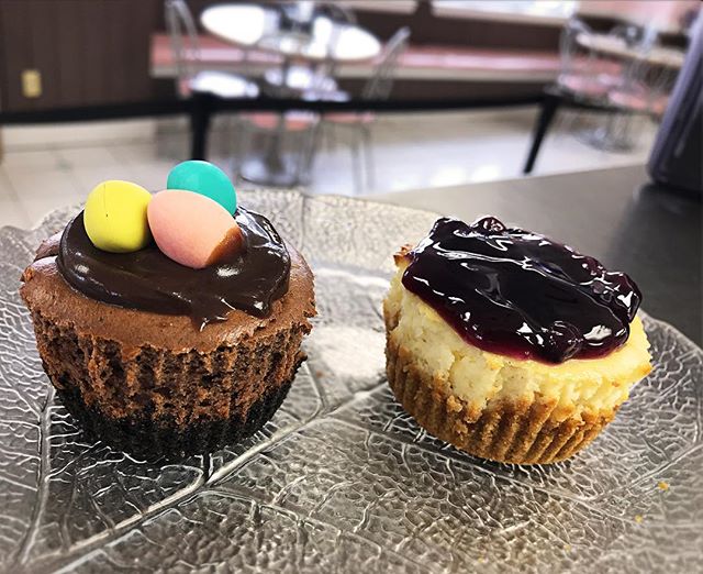 Grab these delicious mini Easter cheesecakes this weekend, starting today! We have chocolate, blueberry, and cherry available! Yum!