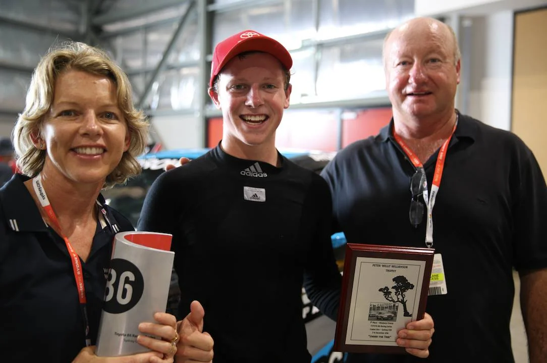 Will Brown is seen with parents after taking out the 2016 Australian Toyota 86 Championships.