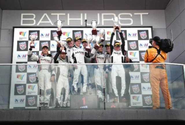 Will Brown, centre, is seen in February after claiming victory in the invitational class at the 2017 Liqui Moly Bathurst 12 HR