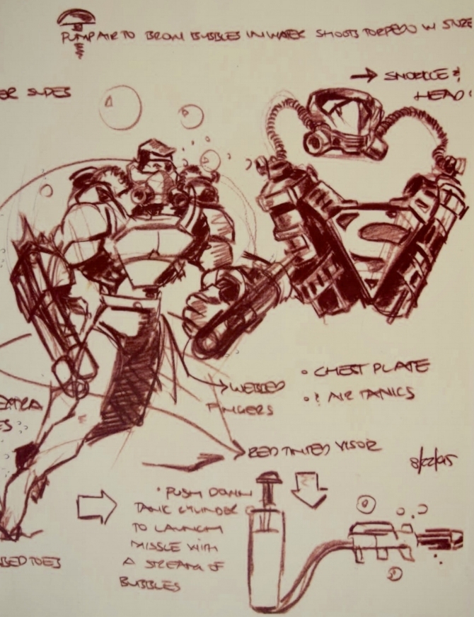 Concept sketch development for Superman Deep Dive
