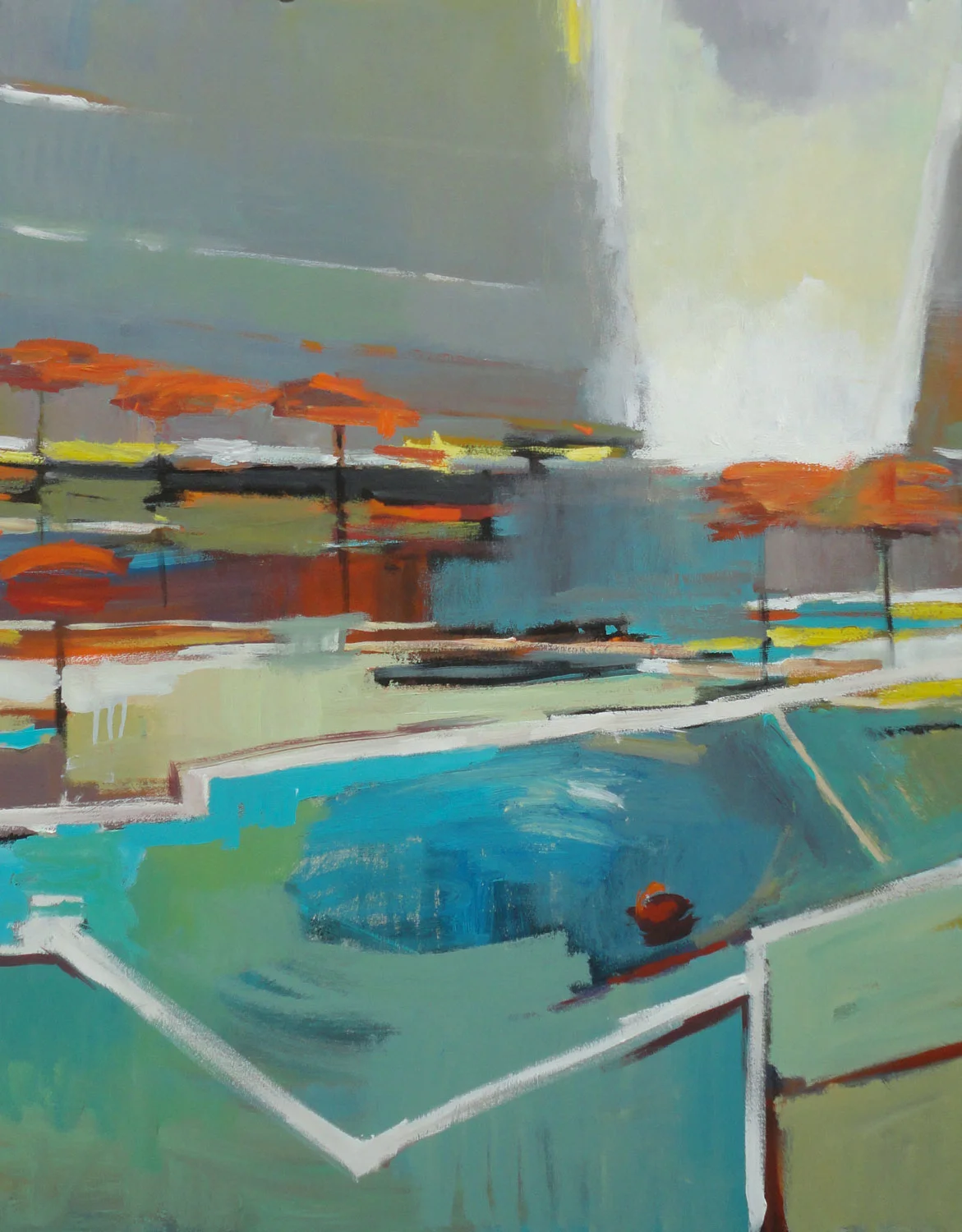 The Phoenix Hotel Pool, 60"x48" acrylic and oil on canvas, 2015