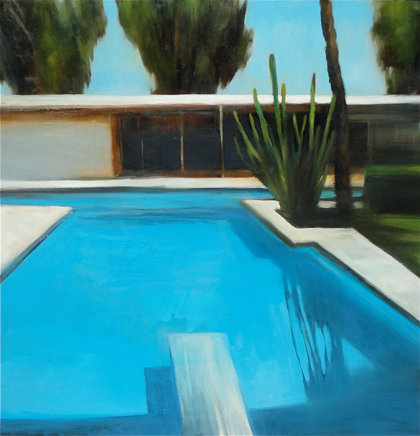 Modern Pool House #2, 39"x39" oil on wood, 2015