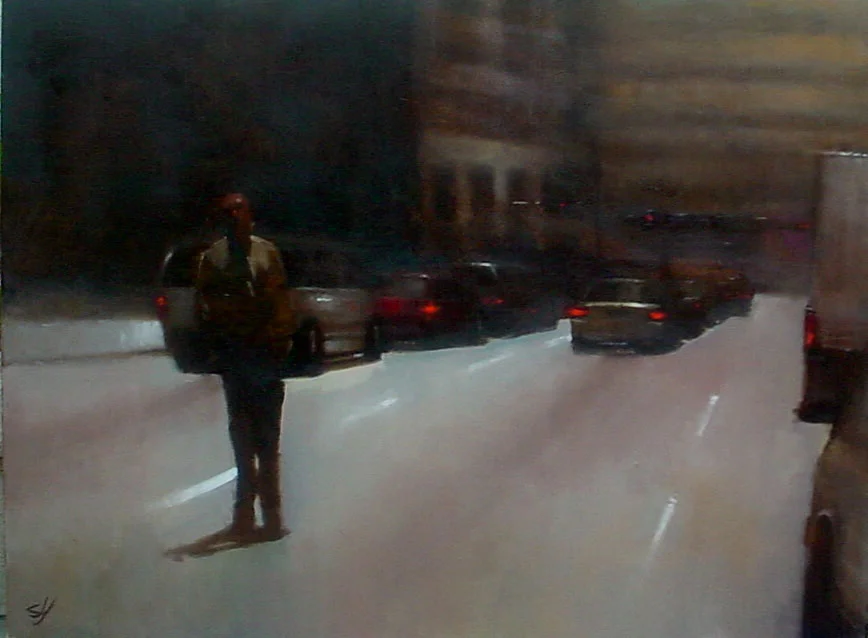  Man in Street, 28"x34" oil on canvas, 2004 